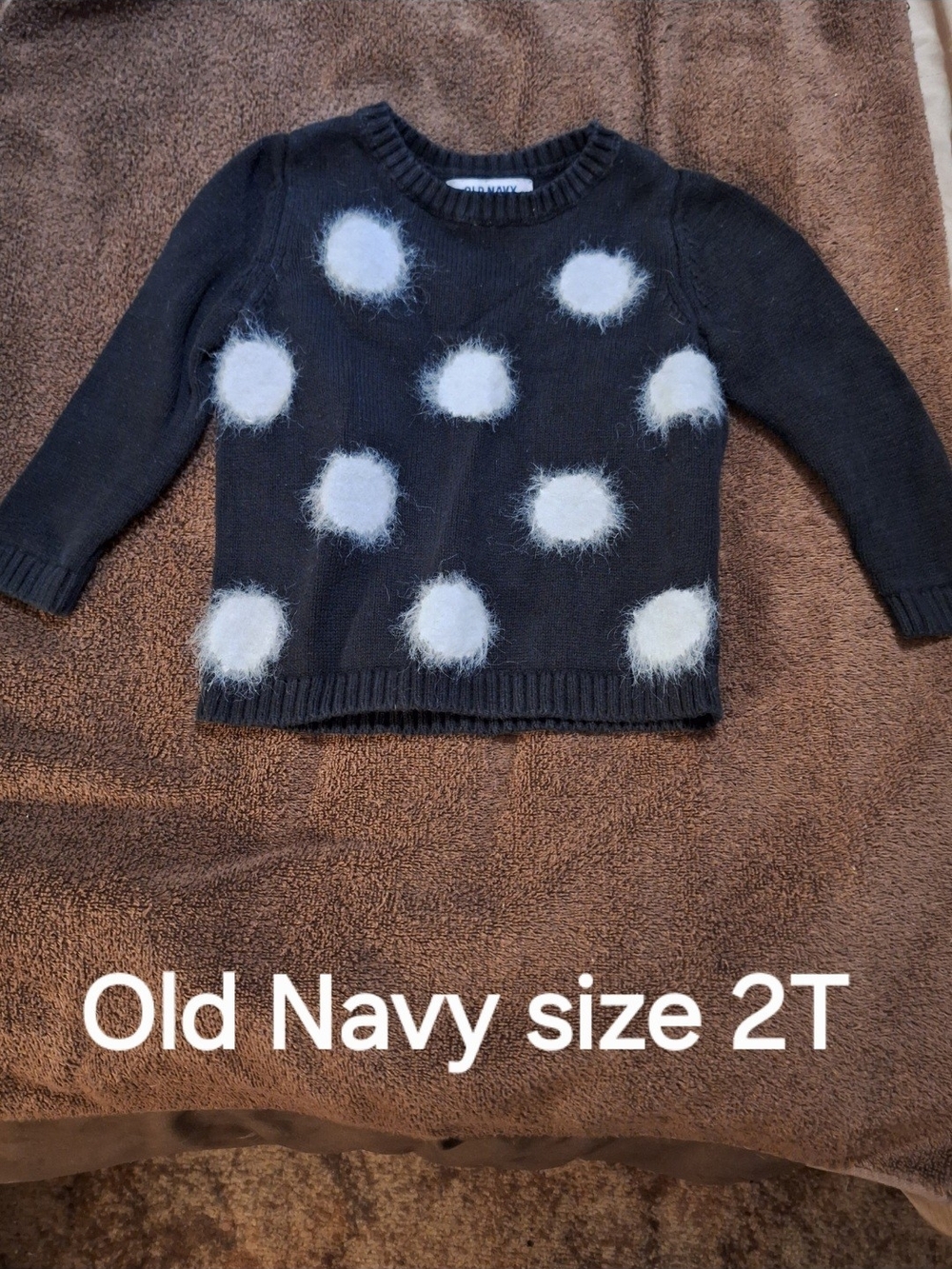 Old Navy Black Sweater with White Fuzzy Polka Dots